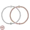 Armbanden enkelhet 925 Sterling Silver Classic Rose Gold Bead Chain Armband Fit Design Original Charm Pärlor DIY Utsökta smycken