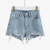 Jeans Koreanische Mode Sommer Shorts Frauen Loch Hohe Taille Kurze Jeans Grate Weibliche Bauen EIN Wort Zerrissen Breitbeinig Kurze Hosen Streetwear