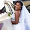 신부 스파게티 스트랩을위한 고급 인어 웨딩 드레스 스팽글 스팽글 레이스 rehinestones 아프리카 결혼을위한 신부 가운 흑인 여성 나이지리아 소녀 CDW191