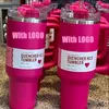 Tasses 40OZ Cosmo Pink ParadeTumblers avec couvercles à poignée et tasses de voiture isolées en paille café en acier inoxydable cadeau de Saint Valentin rose scintillant 1: 1 Logo 0111
