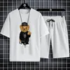 Men'S Short Sleeve Shorts Sportswear Set Doll Bear Print Pattern Simple And Generous Speed Dry Suitable For Summer 240111