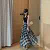 Rokken TingYiLi Hoge Taille Grote Schommel Lange Maxi Plaid Dames Lente Zomer Retro Chiffon Rok Koreaanse Mode Dames Casual