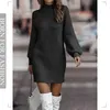 Vestido de punto de invierno vintage para mujer elegante cuello alto linterna manga larga mini suéter vestidos para mujer llegada 2023 ropa 240111