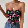 Tanks Femmes Femmes Tube Broderie Floral Nightwear Pour Femme Noir Sans Manches Été Hors De L'épaule Crop Top Dames Fantaisie Gothc