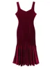 Casual jurken sexy rugloze slip fluwelen midi dames herfst winter elegante feestjurk vrouwelijke mouwloze geplooide zeemeerminkleding