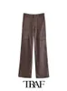 TRAF Women Pants Fashion Solid Silk Satin Cargo Pants At The Cuffs Female Trousers Mujer 240110