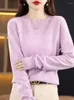 Women's Knits Fashion Merino Wool Women Knitted Cashmere Sweater O-Neck Long Sleeve Pullover Spring Autumn Clothing Knitwear Top