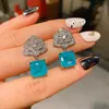 Setler Vintage 10*10mm Paraiba Tourmaline Çiçek Kolye Kolye Küpe Düğün Partisi Takılar Takımları Kadınlar İçin Hediye Toptan