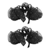 Makeup Sponges Tulle Bow Hair Claw Clip Black Mesh Bowknot Elegant Big Women Girls Accessory For Daily