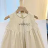 Girl's jurken babymeisjes mouwloze jurk zomer zomerkokkinderen stevige kleur jurken peuter katoenen kostuum 2023 zomer ldren's kleding prinses h240508