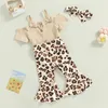 Conjuntos de roupas 0-18m bebê meninas roupas de verão conjunto nascido criança manga curta topos macacão leopardo/flor alargamento calças bandana outfits