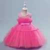 Robes Tutu de princesse pour petites filles, sans manches, bouffantes et plissées, rose et blanc, vêtements de fête d'anniversaire pour tout-petits, 1-6T