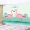 Pink Flamingo Tapestry Tropical Jungle Animal Wall Hanging Cloth Tapestries Green Palm Leaves Plant Blanket for Home Decor 240111