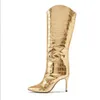 Laarzen Mode Damesschoenen Puntschoen Stiletto Hakken Sexy Elegante Dames Slip-on gouden kniehoge laarzen 220906