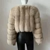Casaco de pele de raposa com decote em v inverno mulher manga longa quente casaco de inverno moda feminina jaqueta de pele de luxo teddy chique outwear 240111