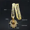 Pendant Necklaces Islam Hamsa Hand Tiger's Eye Stone Stainless Steel Women/Men Gold Color Statement Necklace Jewelry Collane N7028S04