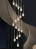 Luxury Crystal LED Chandeliers Long Staircase Hanging Lights for Living Room Lobby Creative Gold Indoor Luminaire Pendant Lamp