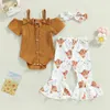 Conjuntos de roupas 0-18m bebê meninas roupas de verão conjunto nascido criança manga curta topos macacão leopardo/flor alargamento calças bandana outfits