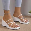 Chaussures de robe Blanc PU Cuir Wedges Sandales Femmes Corss Sangle Anneau Toe Gladiateur Sandalias Mujer Été Slip-On Plateforme Plage Femme