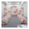 Decorative Flowers Wreaths Pink Series Wedding Floral Arrangement Artificial Row Table Road Lead T Stage Backdrop Corner Flower Dr Dhba4