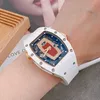 Lyxklockor Replicas Richardmill Mechanical Automatic Watch Richardmill RM037 White Ceramic Side Gold Red Lip Women's Fashion Mechanical Watch 42G6