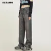 Jeans kvinnors vintage hög midja hög gata stil grunge raka jeans byxor bred ben baggy koreansk mode y2k denim byxor