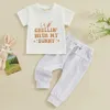 Ensembles de vêtements pour bébés garçons 2 pièces tenue à manches courtes à manches courte du cou T-shirt imprimé avec pantalon long Pâques d'été