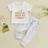 Kläder set baby pojkar påsk outfit brev skriver ut kort ärm t-shirt toppar långa byxor sommar småbarn kläduppsättning