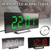 Digital Alarm Clock Curved Flat Large Display LED Mirror for Kid Bedroom Temperature Snooze Function Desk Table Clock Home Decor 240110