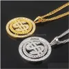 Anhänger Halsketten Gold überzogene kubanische Kette Halsketten Hip Hop Rap Sänger Geld Dollar Zeichen Anhänger Halskette für Frauen Männer Mädchen Halsband J Dhj3Y