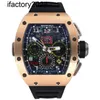 Top Clone Miers Richrs Watch Watch Factory Superclone Swiss Factory Tourbillon Mouvement fait des montres RM1102 Rose Gold Titanium Rubber Watchhbsi Tab