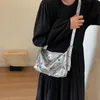 LEFTSIDE Silver Diamond Design Leather Crossbody Bags for Women 2023 Luxury Korean Fashion Underarm Bag Female Handbags 240110