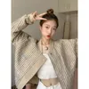 Double-Sided Women Loose Baseball Jacket Reversible French Vintage Spring Autumn Khaki Casual Female Plaid Eesthetic Clothes Top 240111