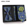 63 Styles Tie Handkerchief Cufflink Bowtie Set With Box Gift For Men Necktie Holiday Suit Paisley Print Wedding Office Accessori 240111