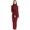 2023 mode Frauen Sexy Party Kleid Stricken Stil Langarm Rollkragen Winter Maxi Dünne Arbeit Tragen Büro Vestidos 240130