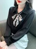 Damesblouses Oiinaa Shirt Dames Tops Chic Strikje Satijn Casual Effen Elegant Comfortabel Lange mouw Blouse Koreaanse mode Kantoordame