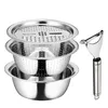 Stainless Steel Drain Tray Grater Mixing Bowl Basin Set With Vegetable Cutter Chopper Peeler 5-Quart Set Of 4 Storage Baskets279p