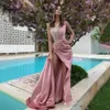 Blush Pink One Shoulder Prom Dresses Sequined Side Slit Evening Dress 2024 Pleat Satin Sleeveless Vestido de Novia 326 326