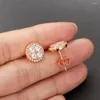 Boucles d'oreilles rondes en cristal pour femmes, mode coréenne, Zircon, couleur or Rose, accessoires, bijoux, vente en gros, E417