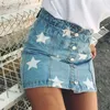 Rokken Damesmode Sexy Sterrenprint Denim Rok Knop Harajuku Straat Dames Hoge Taille Mini Meisje Chic Lente Blauw