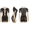 Robes de soirée 5pcs en vrac en gros évider robe femmes sexy maille voir à travers discothèque mini été demi manches gland mince vêtements