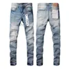 Jeans viola da uomo di design ricamo trapuntato strappato per tendenza marchio vintage pantaloni casual solido classico dritto Jean maschio moto Rock Revival F30A