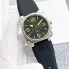 Neue Herren-Armbanduhren, automatische mechanische Uhr, Glocke, braunes Leder, schwarze Ross-Gummiuhren