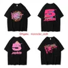 Vêtements de mode de créateurs Hip hop T-shirts T-shirts Young Thug Star Même Sp5der 555555 T-shirt rose Eagle T-shirt à manches courtes 694Z