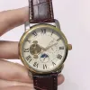 Herrklockor Fashion Mechanical Automatic Luxury Watch Leather Strap Diamond DayDate Moon Fas Movement Armtur för män Fars dag