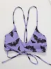 Ustawiaj seksowne mikro bikini 2023 Mujer Women Purple Bat Print Laec Up Bandage Wcisny kostium kąpielowy Kobiet Kąpiel Kąpiec Stinging strefy stroje kąpielowe