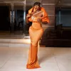 Orange Satin Prom Dresses for Black Women Nigeria African Beaded Mermaid Evening Dresses Elegant Birthday Party Dress Second Reception Gowns Dinner Gown NL488