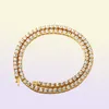 Mrożone łańcuchy tenisowe 1 rzędowe męskie naszyjniki złota srebrna luksusowa moda sztuczna diamentowa dhinestone biżuteria Hip Hop 5178709