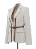 EAM mujeres Split Pu cuero breve Blazer corto solapa manga larga chaqueta holgada moda Primavera otoño 2024 1K458 240110