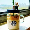 600ml Starbucks Tasses Creative ins Mason Straw Cup Bear Style Verre Coupe Femme Grande capacité Cadeau Cups214u